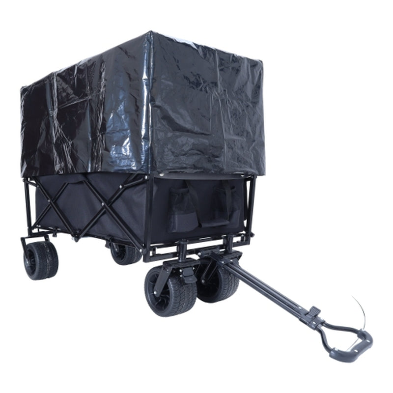 440Lbs Collapsible Foldable Wagon Cart with Strapping System ,Beach Wagon Utility Cart Utility Wagon Grocery Cart for Camping Shopping Sports Gardening Fishing Supports 3Pcs Plastic Liner Bag
