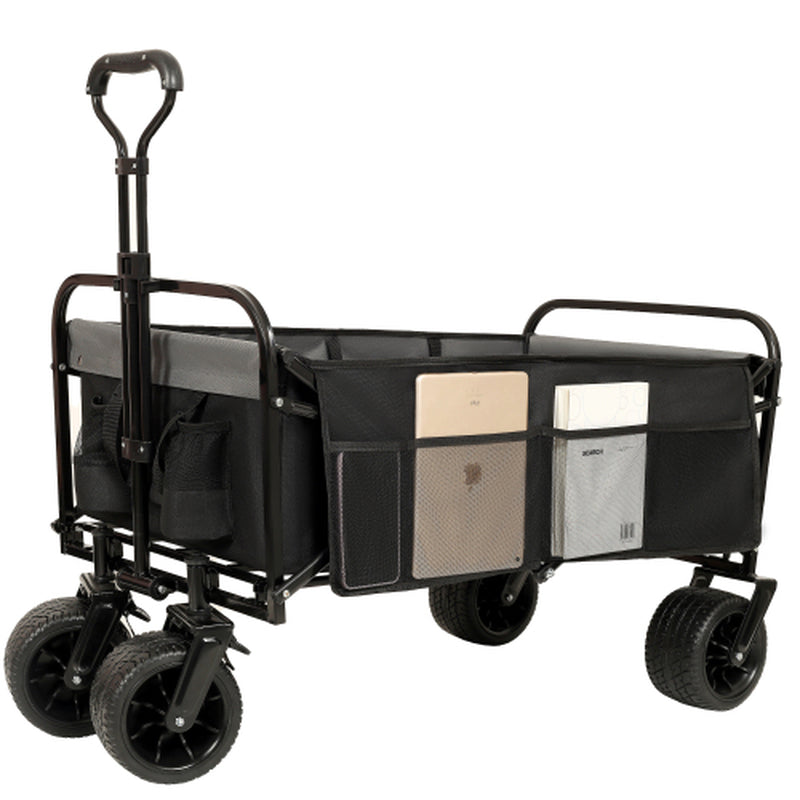 440Lbs Collapsible Foldable Wagon Cart with Strapping System ,Beach Wagon Utility Cart Utility Wagon Grocery Cart for Camping Shopping Sports Gardening Fishing Supports 3Pcs Plastic Liner Bag