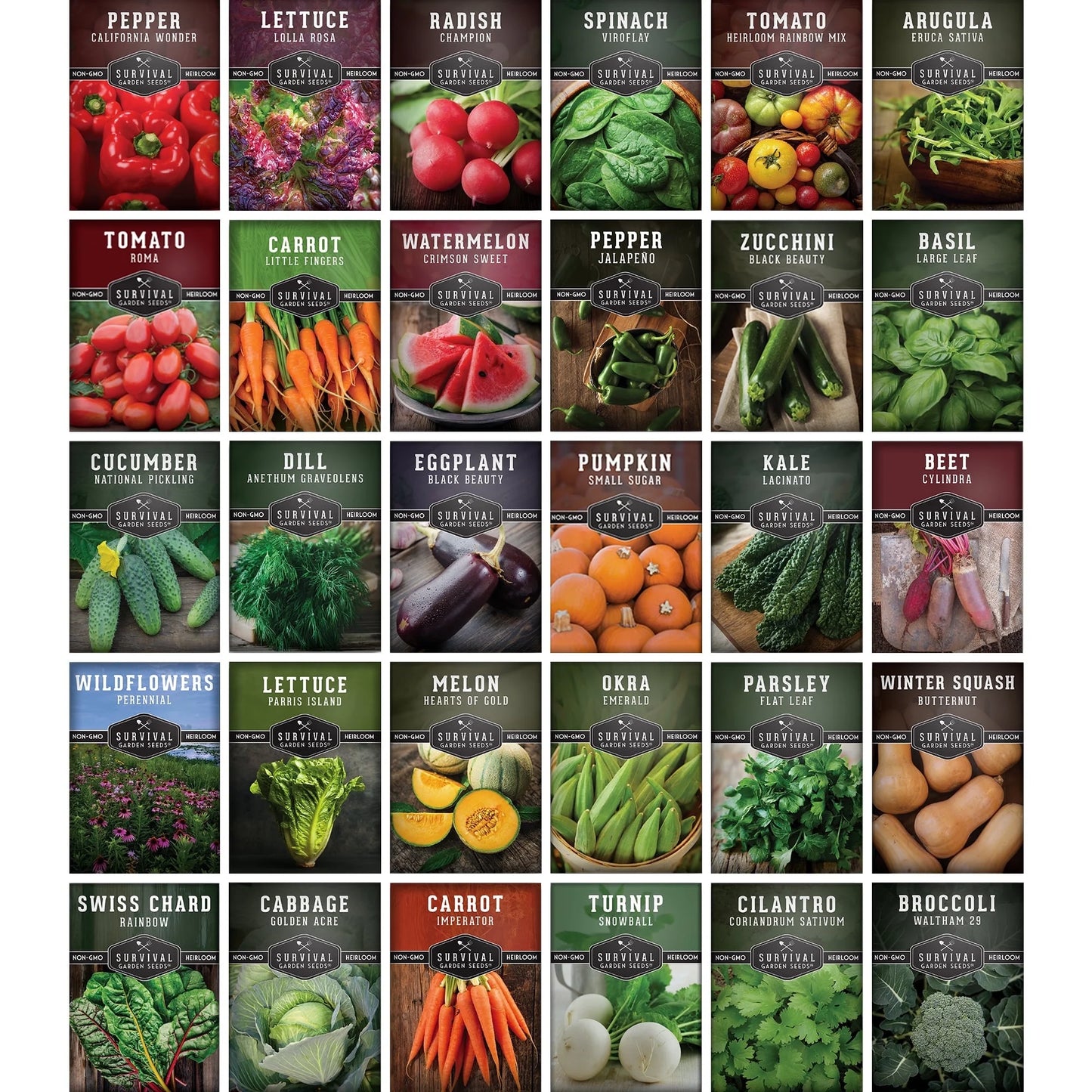 30 Home Garden Seed Collection - Variety Pack with Full Sun Annual Heirloom Non-Gmo Vegetables