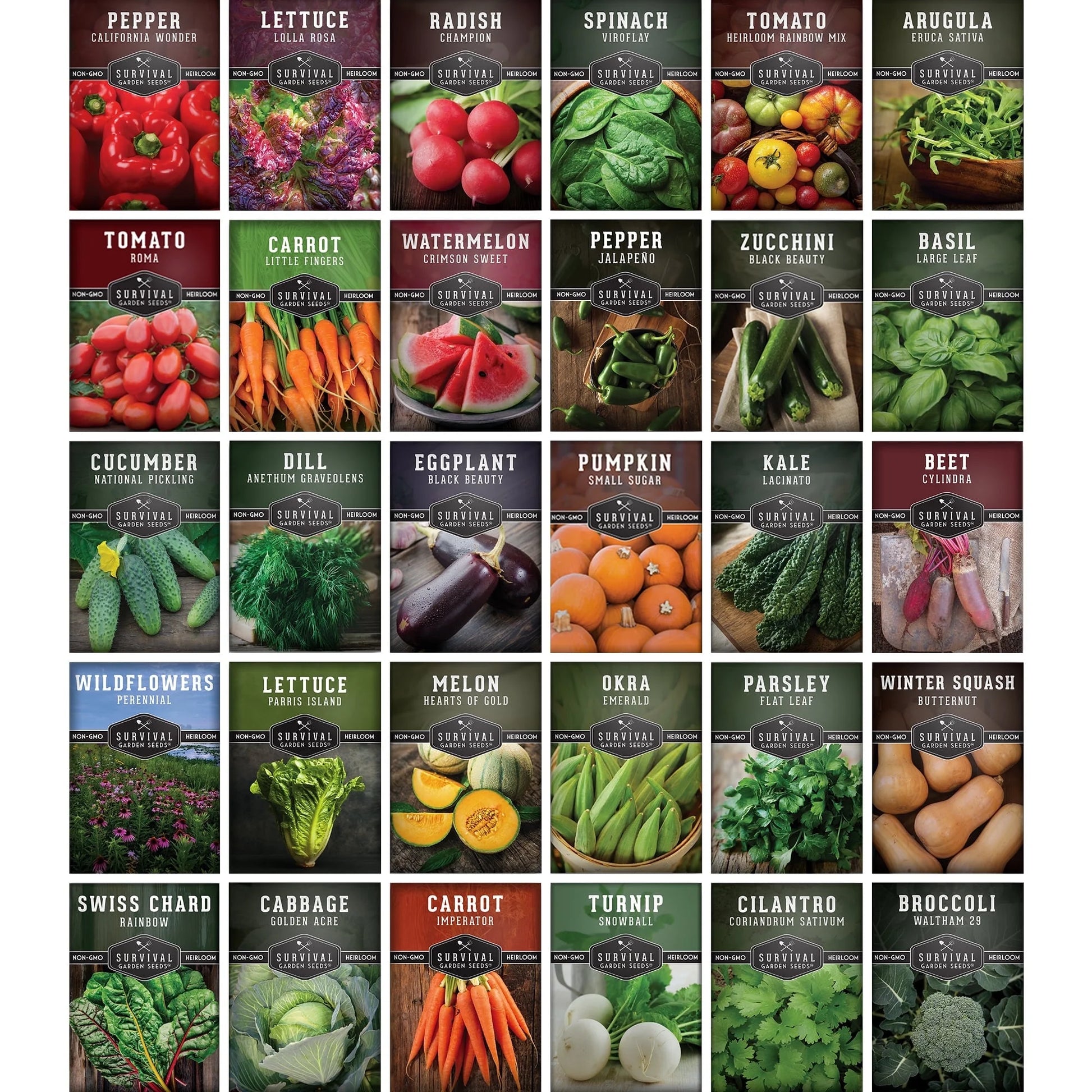 30 Home Garden Seed Collection - Variety Pack with Full Sun Annual Heirloom Non-Gmo Vegetables
