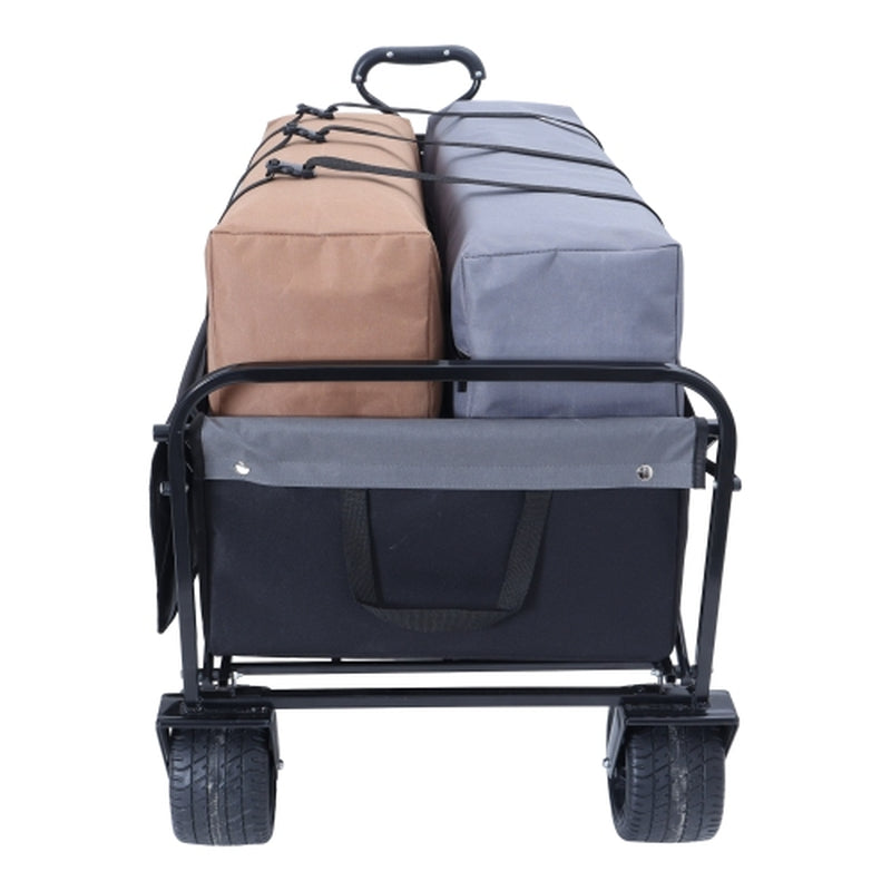 440Lbs Collapsible Foldable Wagon Cart with Strapping System ,Beach Wagon Utility Cart Utility Wagon Grocery Cart for Camping Shopping Sports Gardening Fishing Supports 3Pcs Plastic Liner Bag