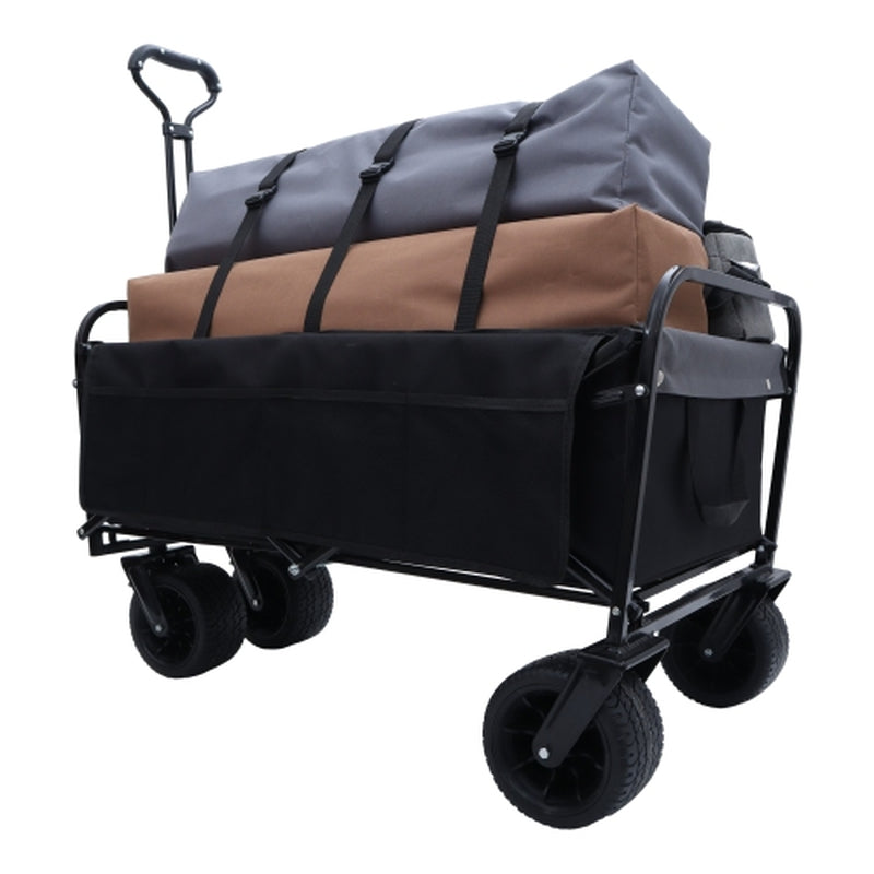 440Lbs Collapsible Foldable Wagon Cart with Strapping System ,Beach Wagon Utility Cart Utility Wagon Grocery Cart for Camping Shopping Sports Gardening Fishing Supports 3Pcs Plastic Liner Bag