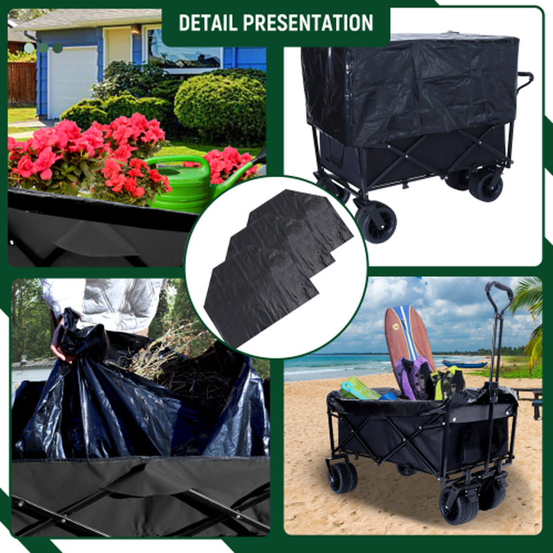 440Lbs Collapsible Foldable Wagon Cart with Strapping System ,Beach Wagon Utility Cart Utility Wagon Grocery Cart for Camping Shopping Sports Gardening Fishing Supports 3Pcs Plastic Liner Bag