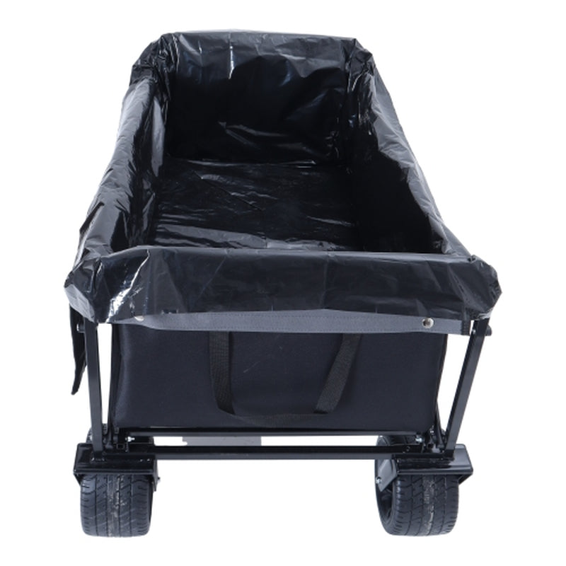440Lbs Collapsible Foldable Wagon Cart with Strapping System ,Beach Wagon Utility Cart Utility Wagon Grocery Cart for Camping Shopping Sports Gardening Fishing Supports 3Pcs Plastic Liner Bag