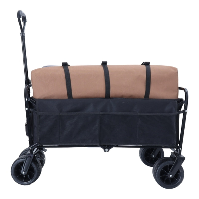 440Lbs Collapsible Foldable Wagon Cart with Strapping System ,Beach Wagon Utility Cart Utility Wagon Grocery Cart for Camping Shopping Sports Gardening Fishing Supports 3Pcs Plastic Liner Bag